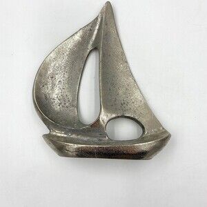 Silver two decor toned textured metal spinnaker sculptured sail boat 11 1/2”
